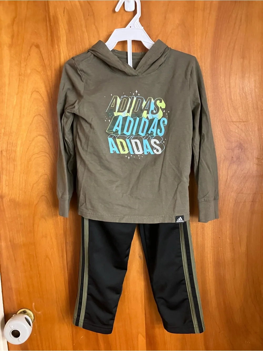 adidas Olive Green Hoodie with Black Track Pants
